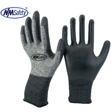 NMSAFETY  PU on palm HPPE cut resistant glove cut level 3 glove